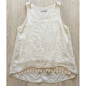 Cosmo Tank Top Womens Medium Beige Made in Italy Lace Trim Layered Silk Overlay